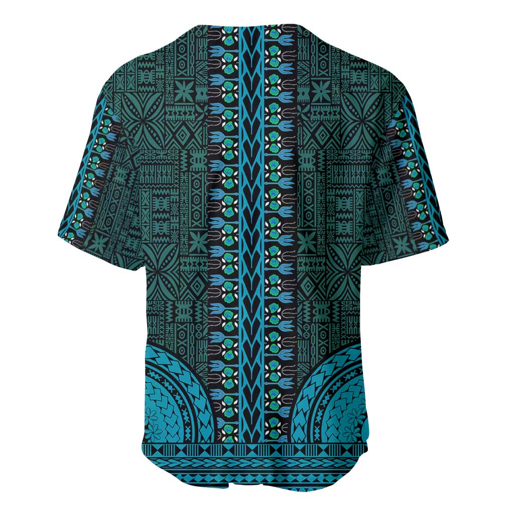 Teal Dashiki and Tapa Pattern Baseball Jersey Africa-Polynesia Together Culture LT9