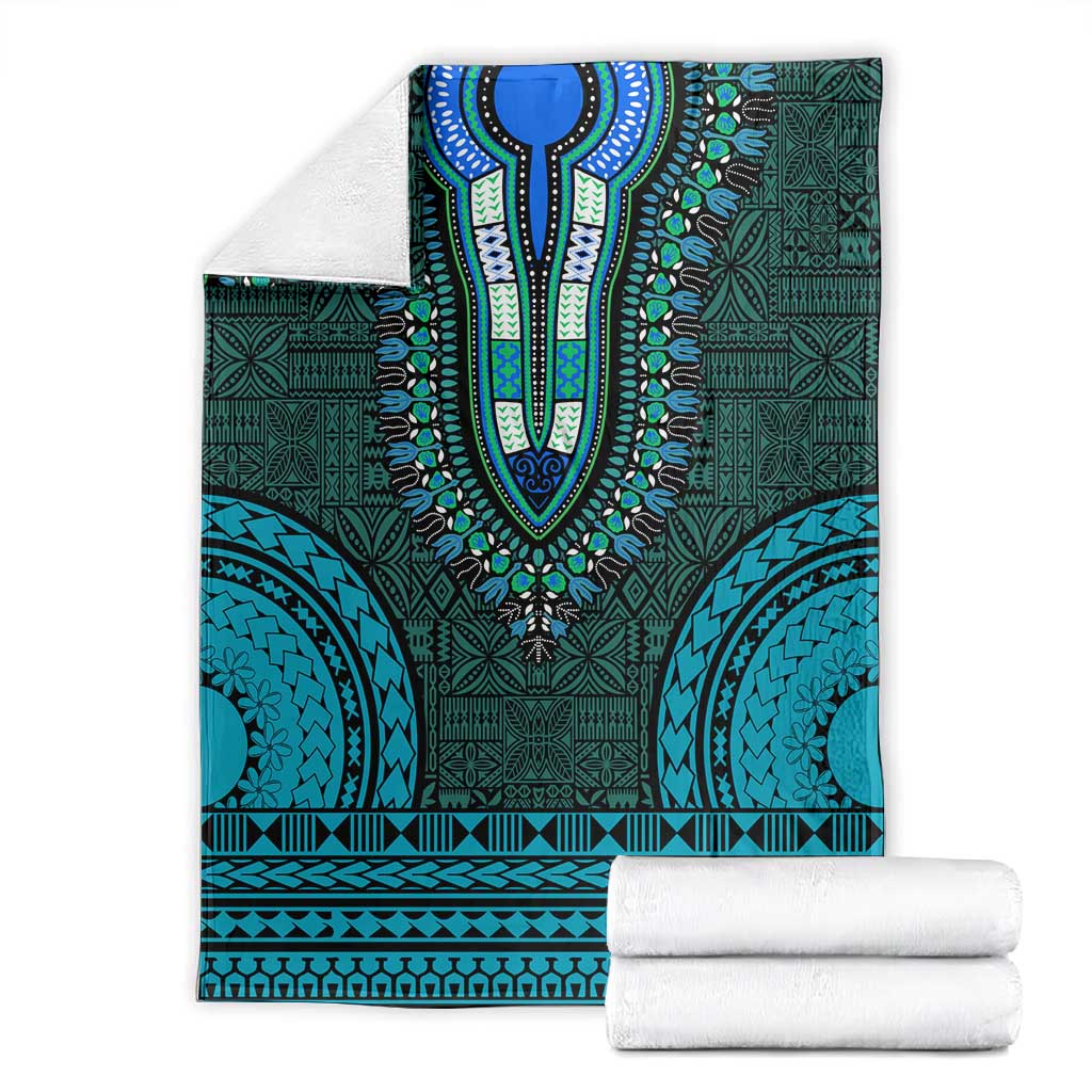 Teal Dashiki and Tapa Pattern Blanket Africa-Polynesia Together Culture LT9