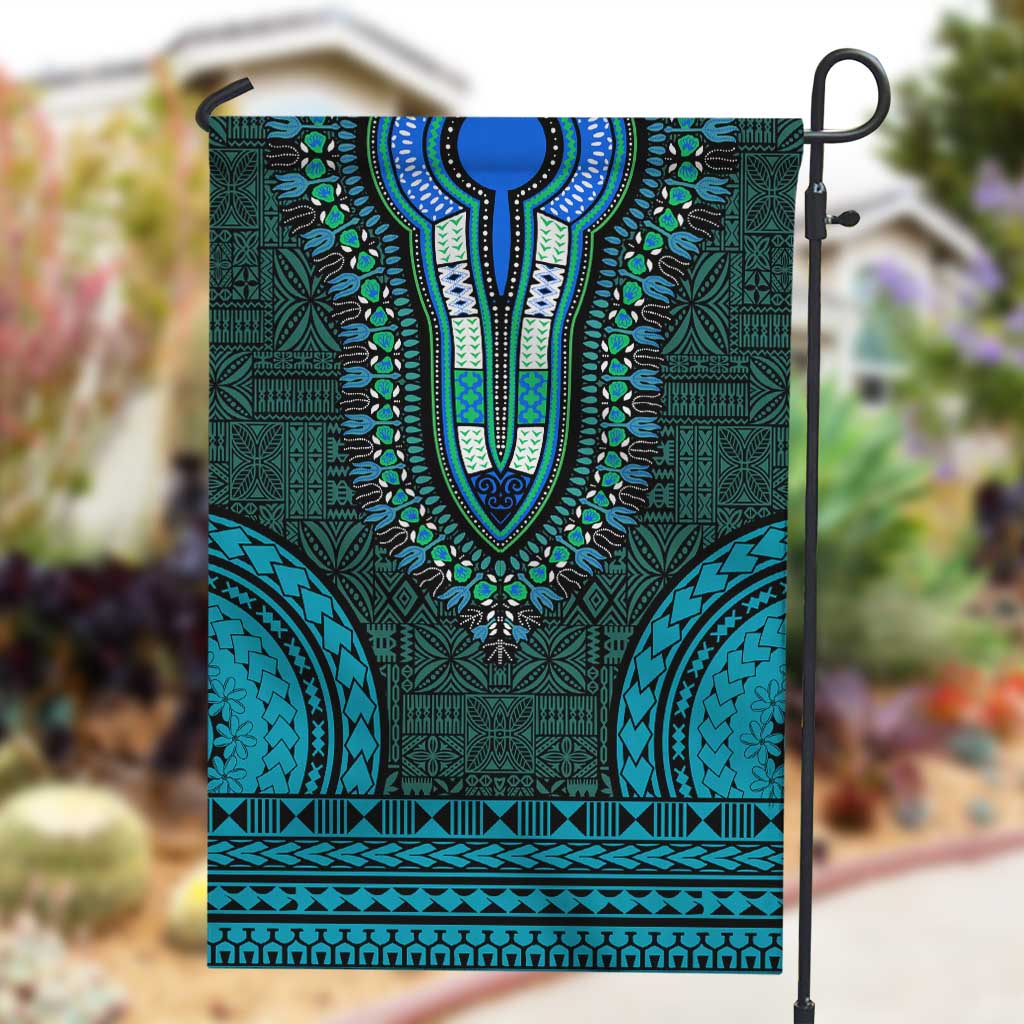 Teal Dashiki and Tapa Pattern Garden Flag Africa-Polynesia Together Culture LT9