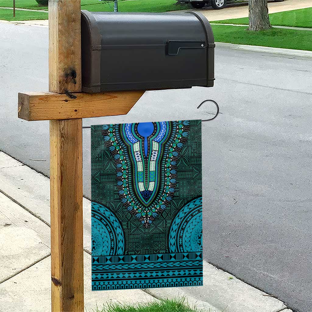 Teal Dashiki and Tapa Pattern Garden Flag Africa-Polynesia Together Culture LT9