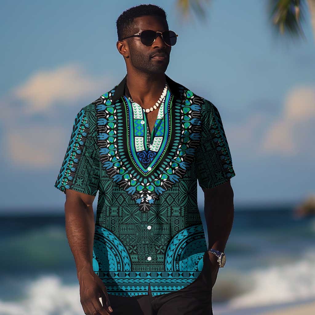 Teal Dashiki and Tapa Pattern Hawaiian Shirt Africa-Polynesia Together Culture LT9