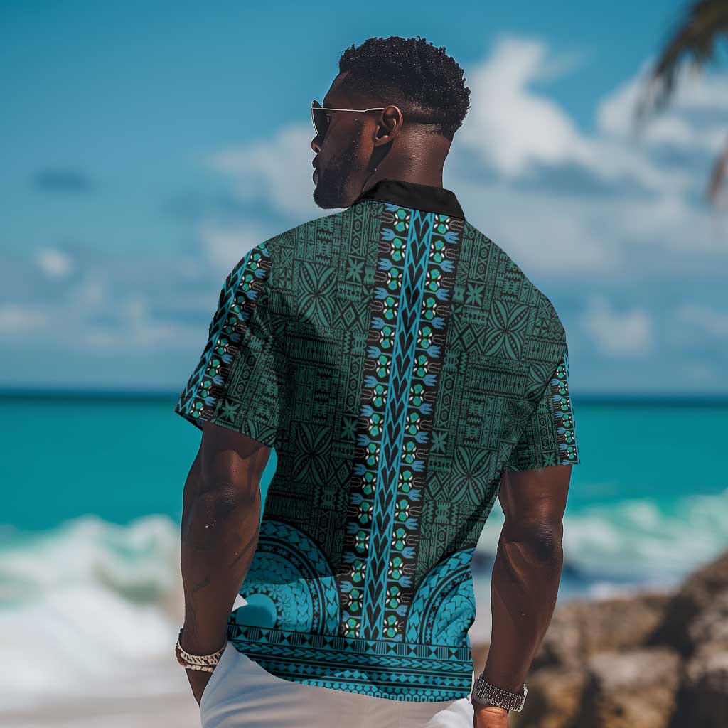 Teal Dashiki and Tapa Pattern Hawaiian Shirt Africa-Polynesia Together Culture LT9