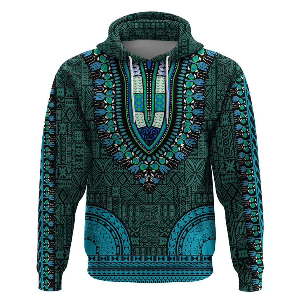 African Dashiki Hoodie With Tapa Pattern - Teal LT9
