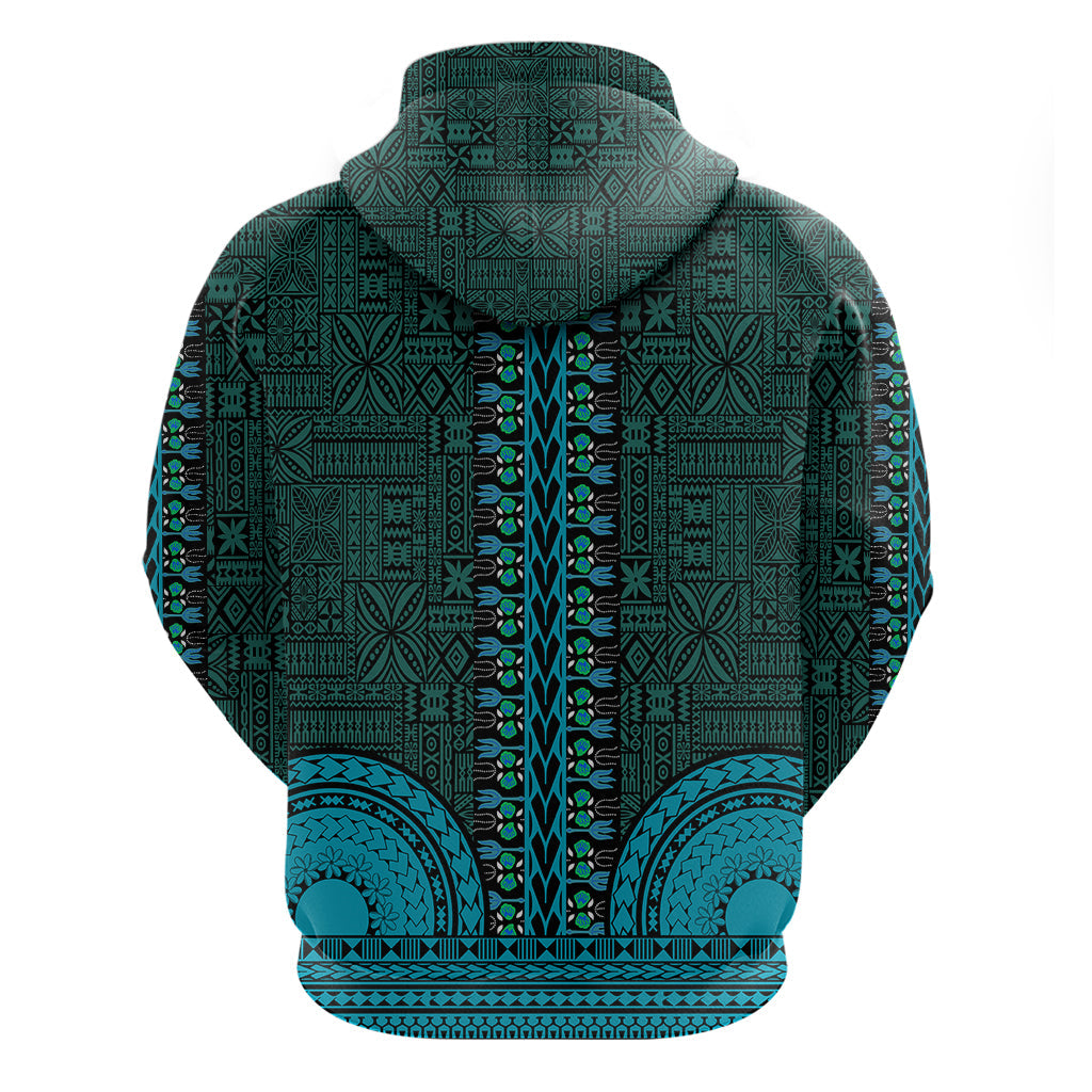 African Dashiki Hoodie With Tapa Pattern - Teal LT9