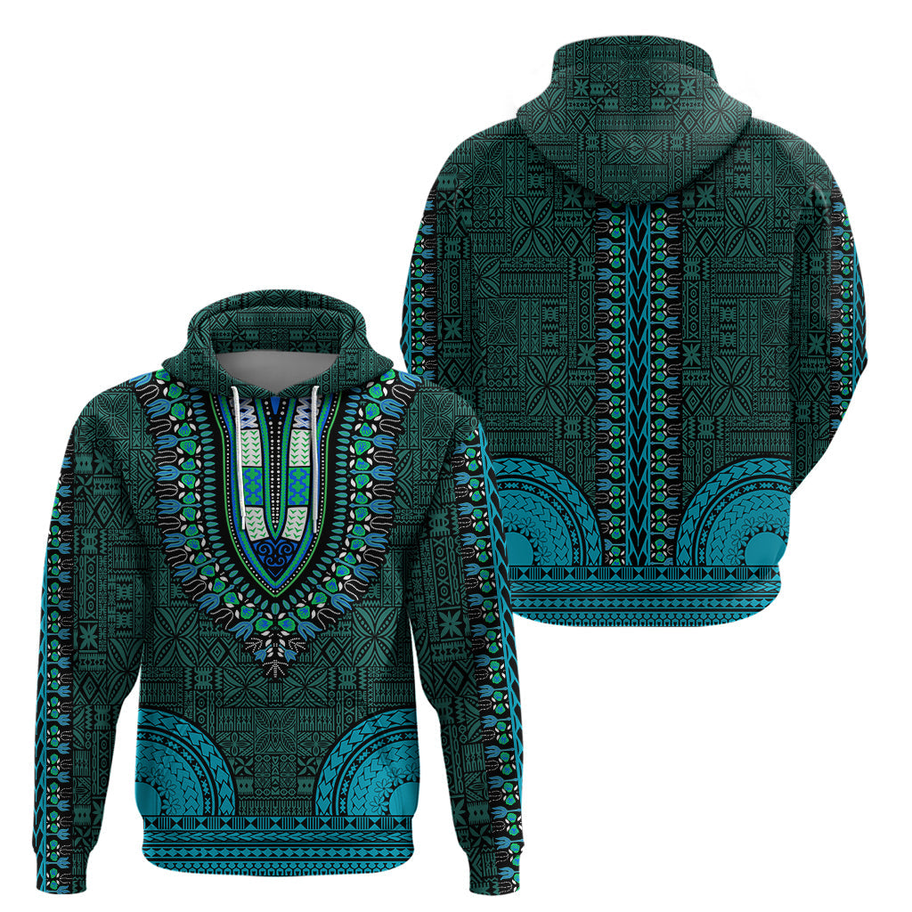 African Dashiki Hoodie With Tapa Pattern - Teal LT9