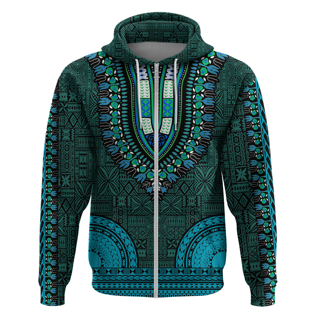 African Dashiki Hoodie With Tapa Pattern - Teal LT9