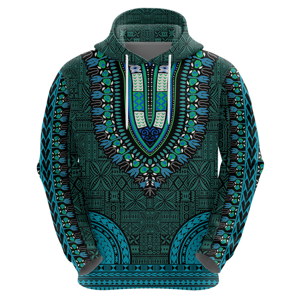 African Dashiki Hoodie With Tapa Pattern - Teal LT9