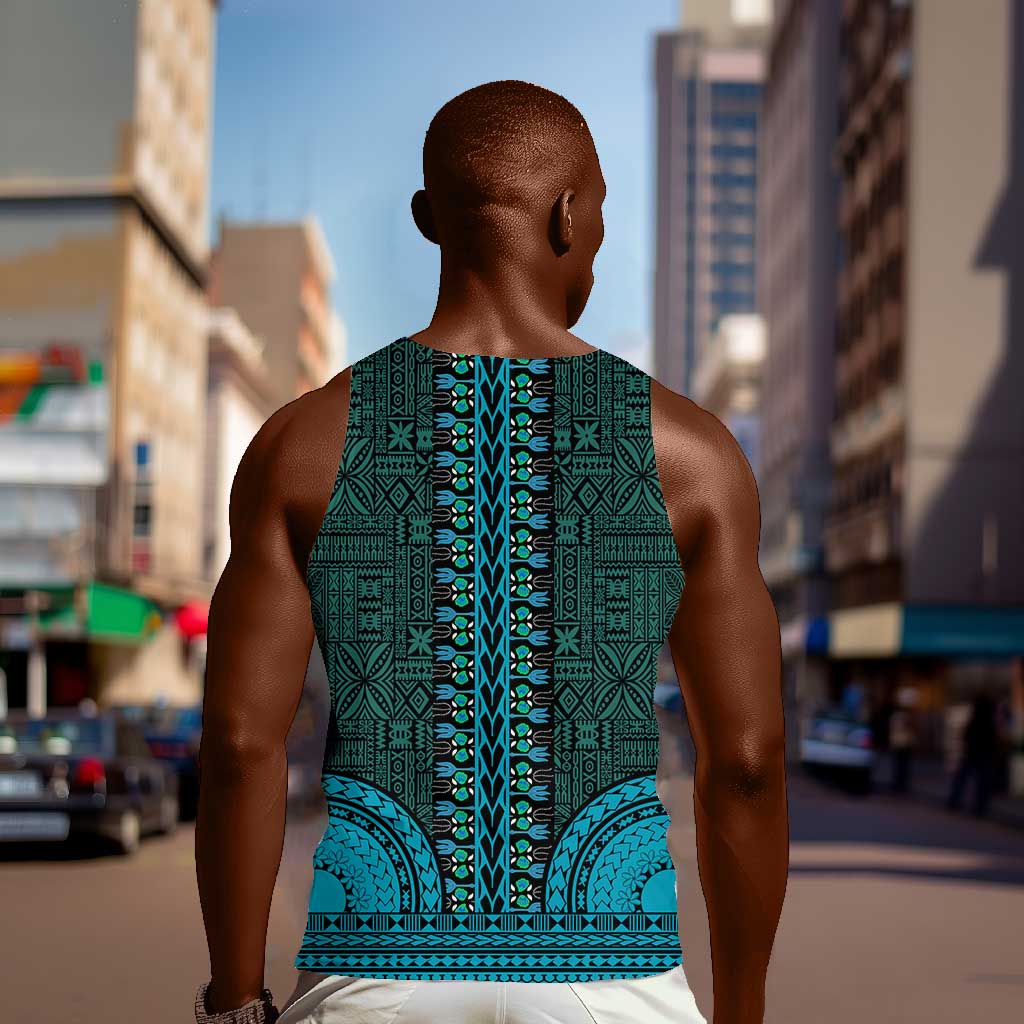 Teal Dashiki and Tapa Pattern Men Tank Top Africa-Polynesia Together Culture LT9