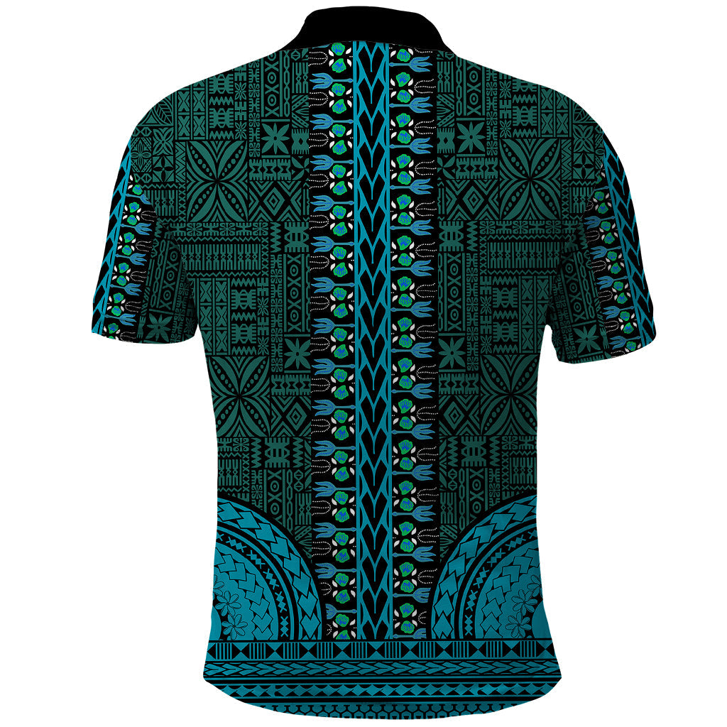 African Dashiki Polo Shirt With Tapa Pattern - Teal LT9