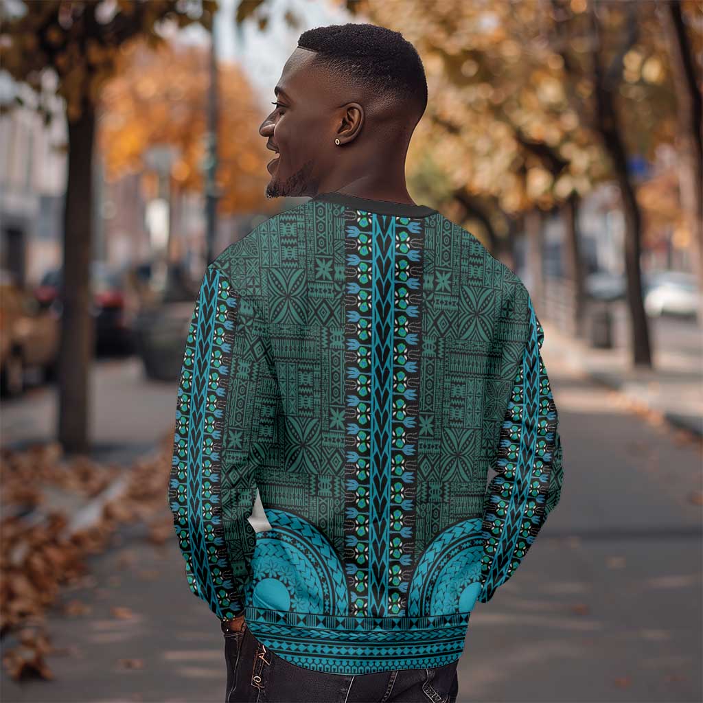 Teal Dashiki and Tapa Pattern Sweatshirt Africa-Polynesia Together Culture LT9
