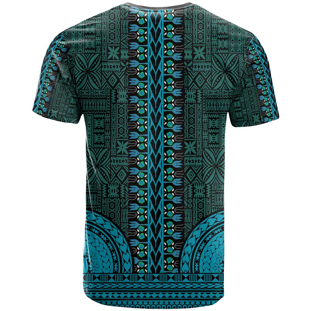 Teal Dashiki and Tapa Pattern T shirt Africa-Polynesia Together Culture LT9
