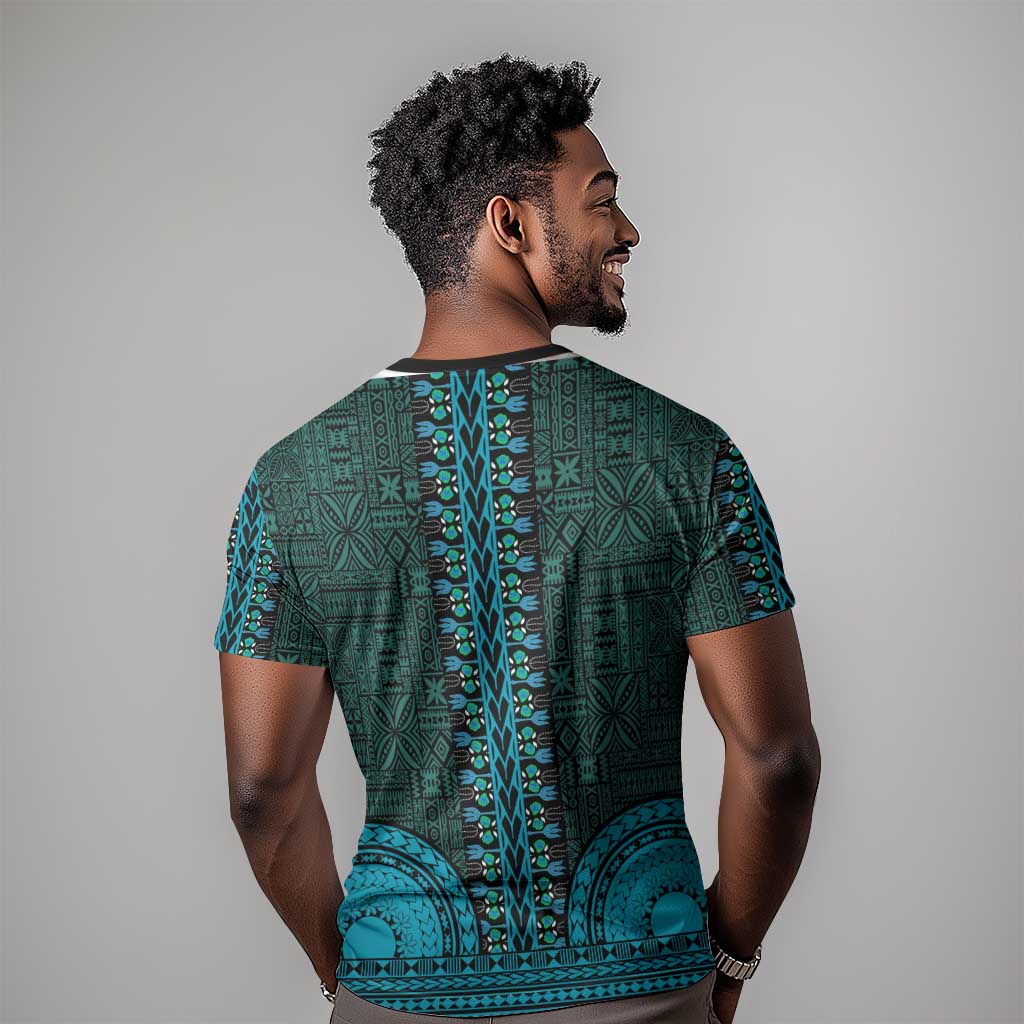 Teal Dashiki and Tapa Pattern T shirt Africa-Polynesia Together Culture LT9