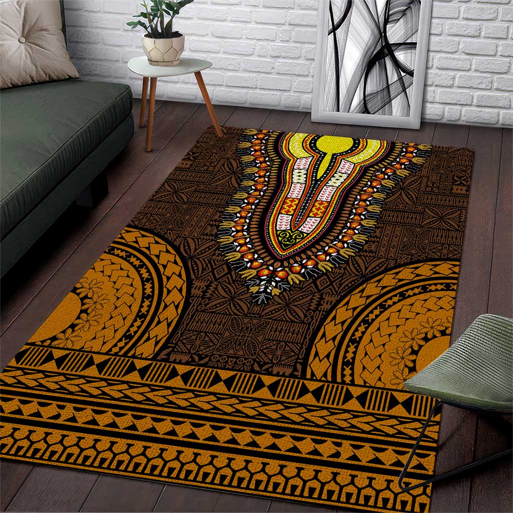 Gold Dashiki and Tapa Pattern Area Rug Africa-Polynesia Together Culture LT9