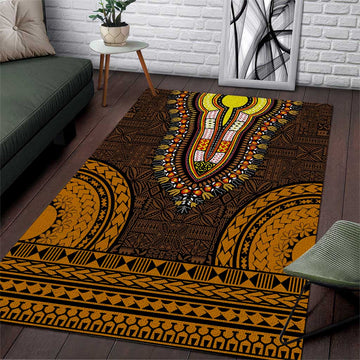 Gold Dashiki and Tapa Pattern Area Rug Africa-Polynesia Together Culture LT9