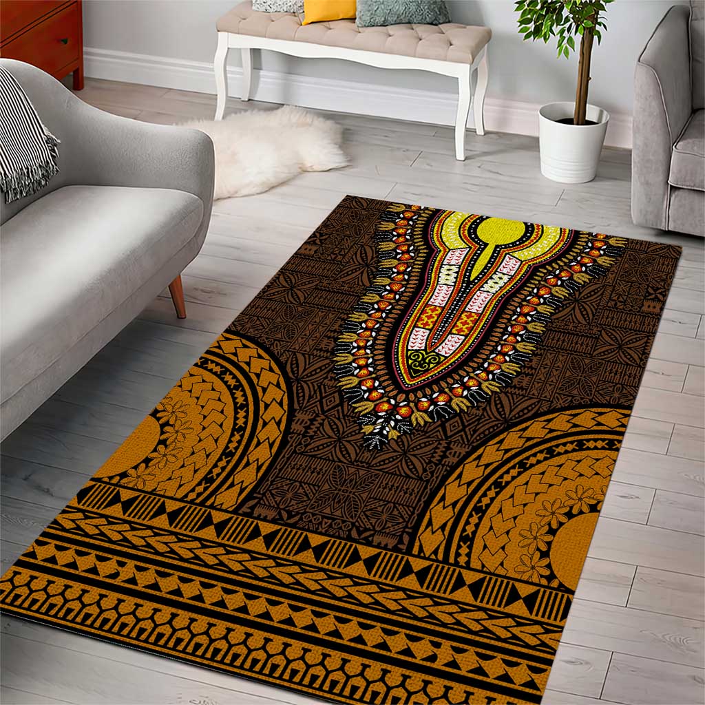 Gold Dashiki and Tapa Pattern Area Rug Africa-Polynesia Together Culture LT9