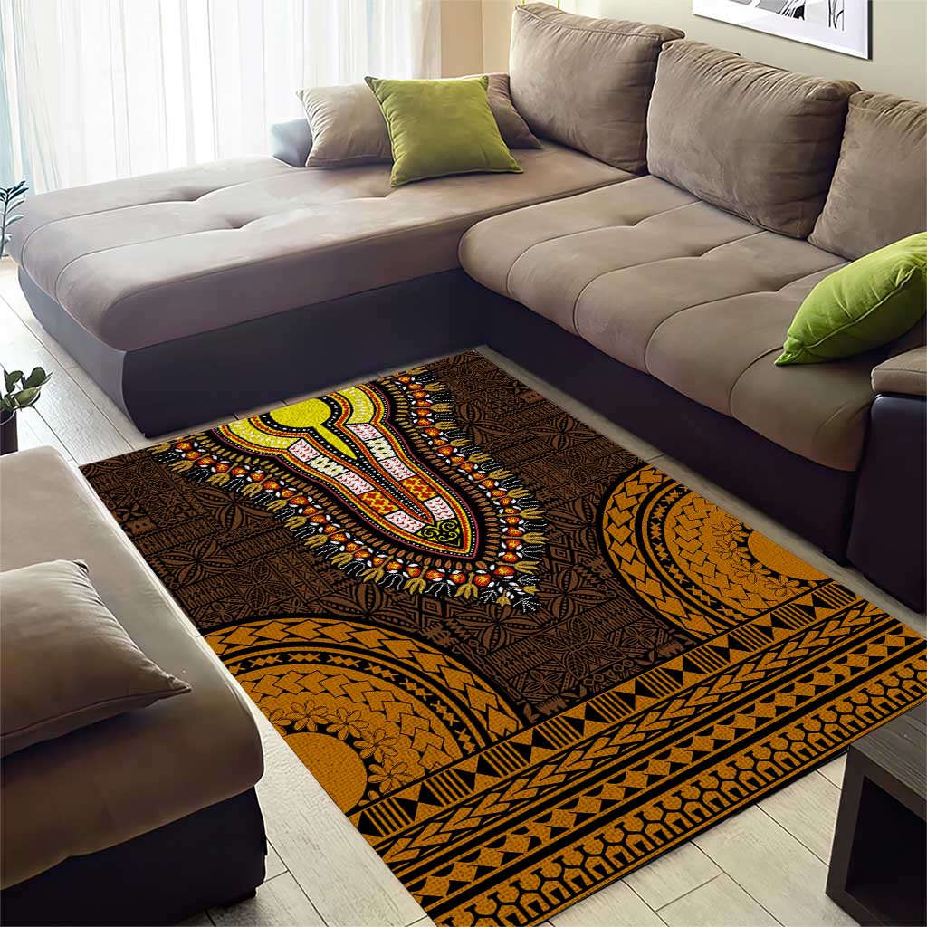 Gold Dashiki and Tapa Pattern Area Rug Africa-Polynesia Together Culture LT9