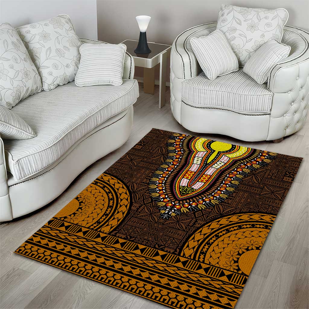 Gold Dashiki and Tapa Pattern Area Rug Africa-Polynesia Together Culture LT9