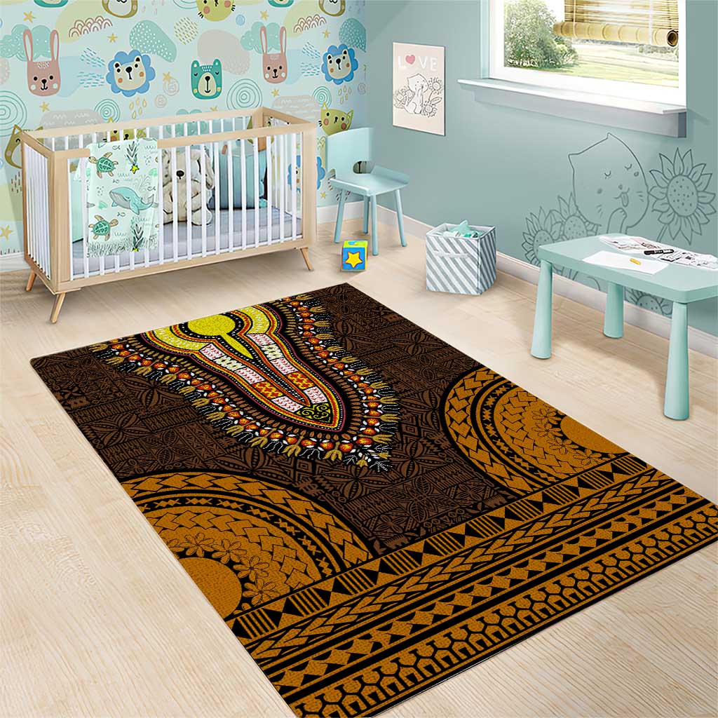Gold Dashiki and Tapa Pattern Area Rug Africa-Polynesia Together Culture LT9