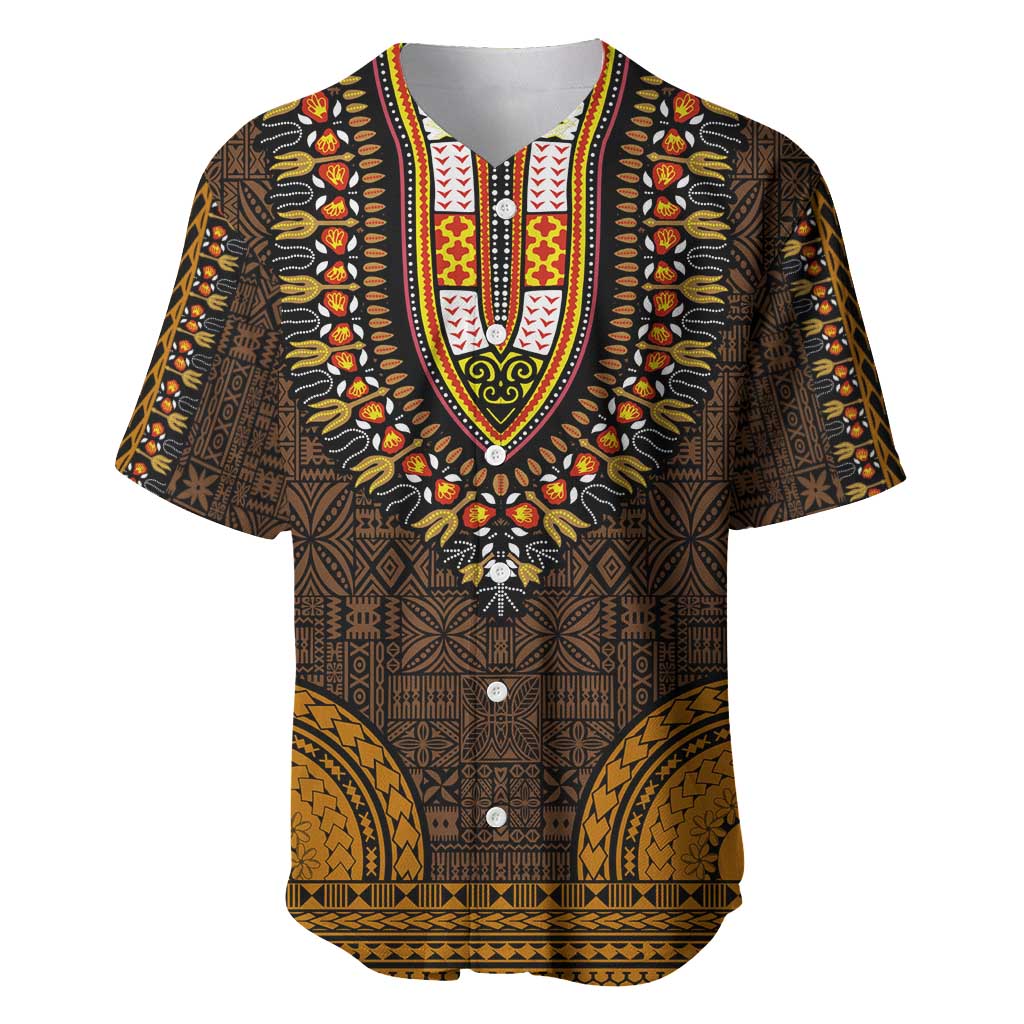 Gold Dashiki and Tapa Pattern Baseball Jersey Africa-Polynesia Together Culture LT9