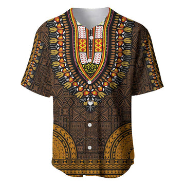 Gold Dashiki and Tapa Pattern Baseball Jersey Africa-Polynesia Together Culture LT9