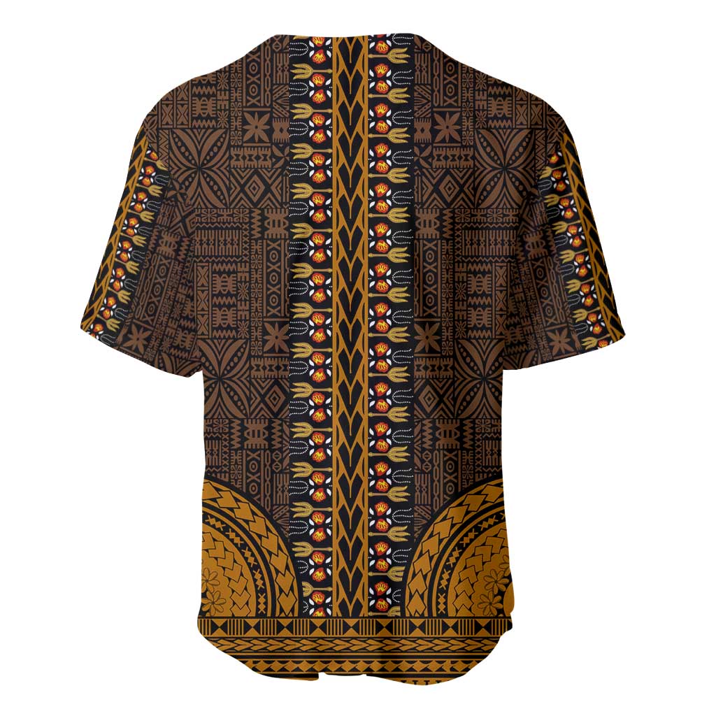 Gold Dashiki and Tapa Pattern Baseball Jersey Africa-Polynesia Together Culture LT9