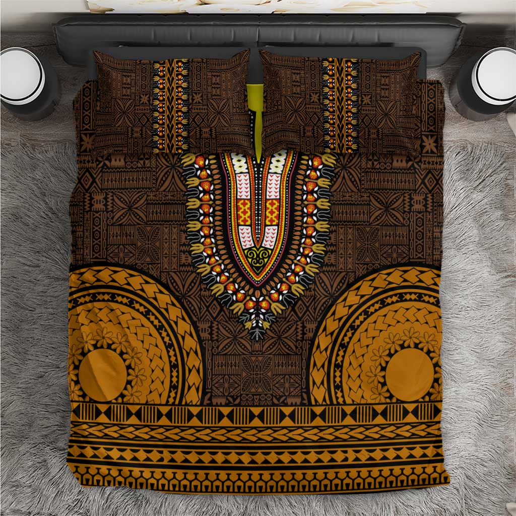 Gold Dashiki and Tapa Pattern Bedding Set Africa-Polynesia Together Culture LT9