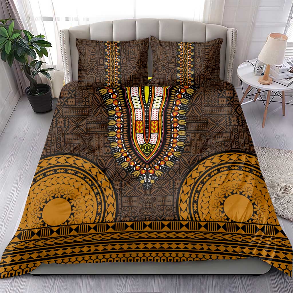 Gold Dashiki and Tapa Pattern Bedding Set Africa-Polynesia Together Culture LT9