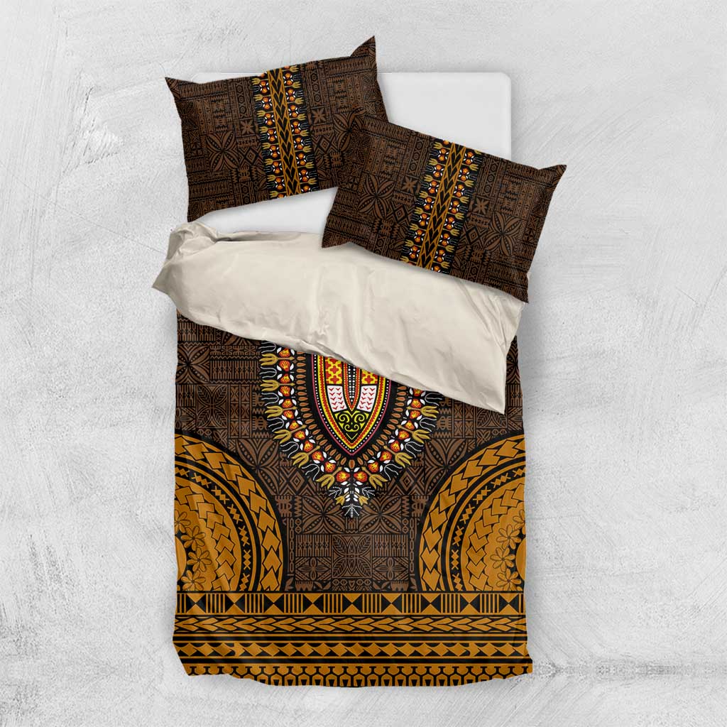 Gold Dashiki and Tapa Pattern Bedding Set Africa-Polynesia Together Culture LT9