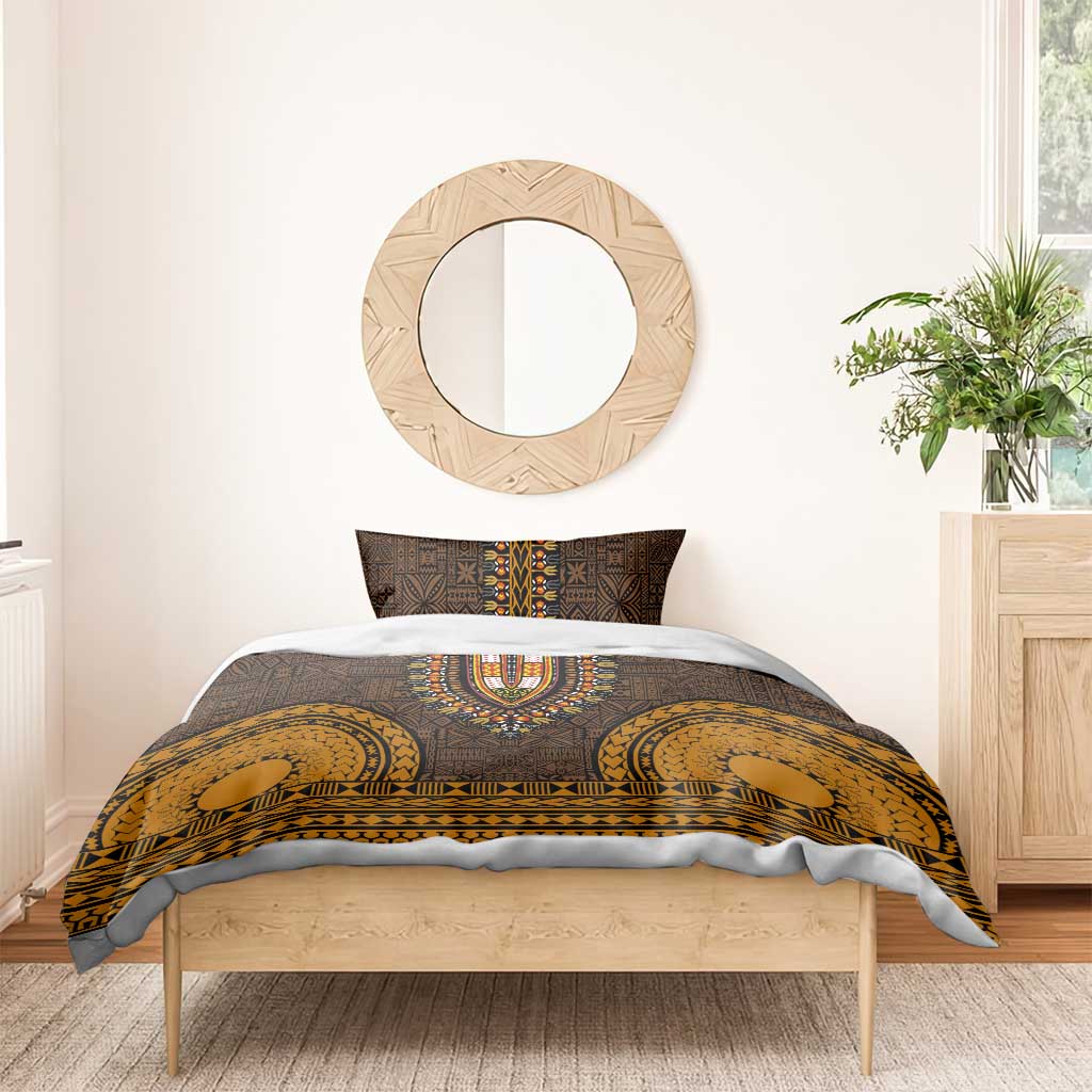 Gold Dashiki and Tapa Pattern Bedding Set Africa-Polynesia Together Culture LT9