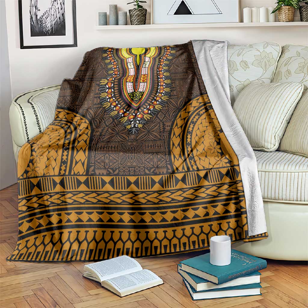 Gold Dashiki and Tapa Pattern Blanket Africa-Polynesia Together Culture LT9
