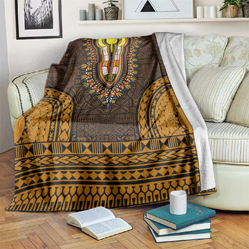 Gold Dashiki and Tapa Pattern Blanket Africa-Polynesia Together Culture LT9