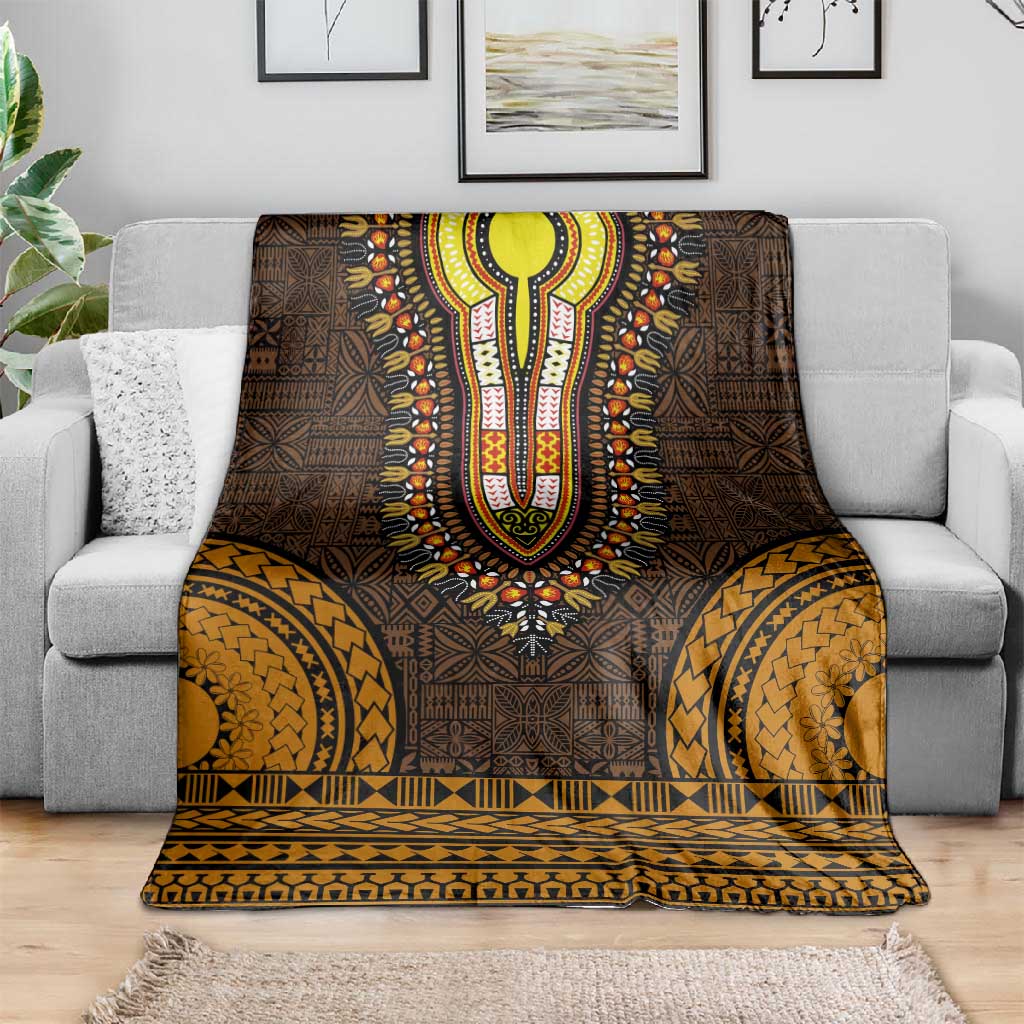 Gold Dashiki and Tapa Pattern Blanket Africa-Polynesia Together Culture LT9