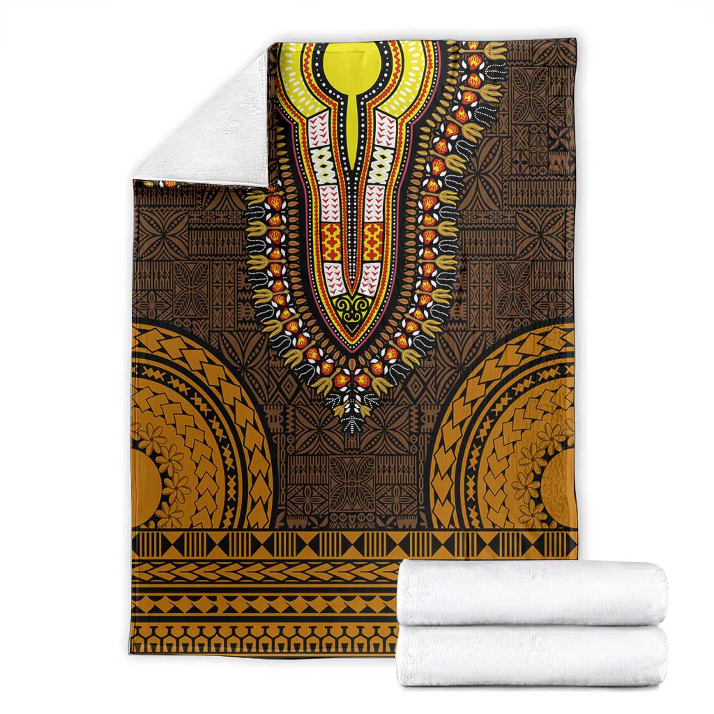 Gold Dashiki and Tapa Pattern Blanket Africa-Polynesia Together Culture LT9