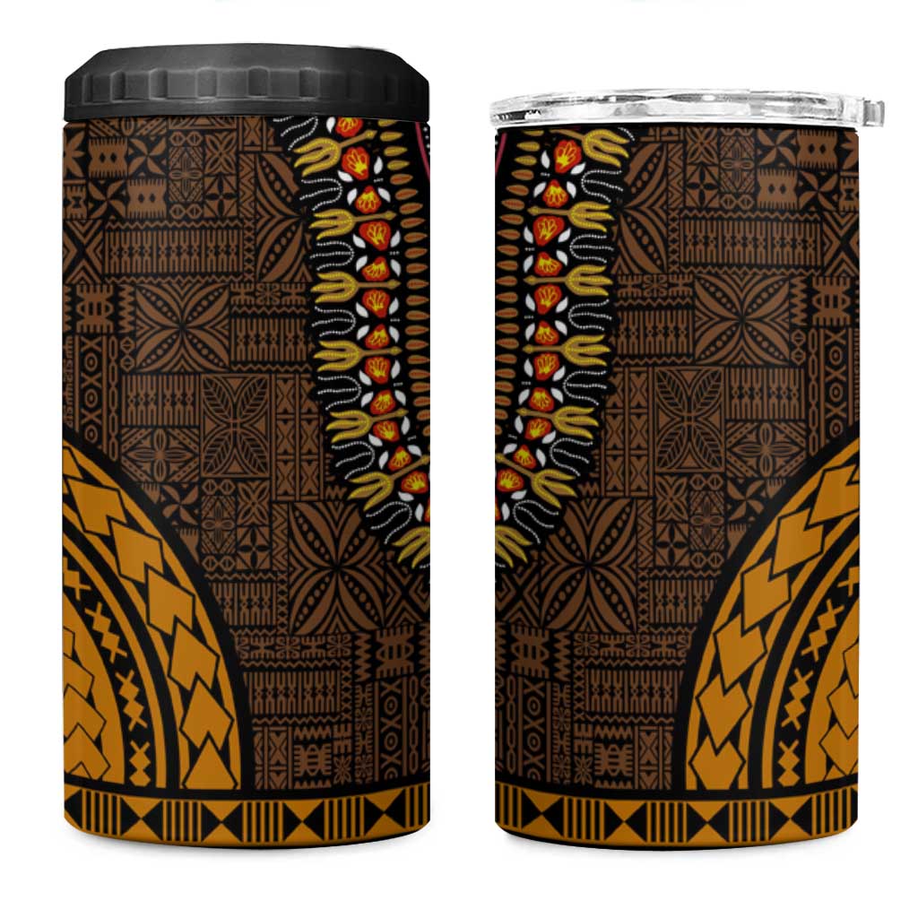 Gold Dashiki and Tapa Pattern 4 in 1 Can Cooler Tumbler Africa-Polynesia Together Culture LT9