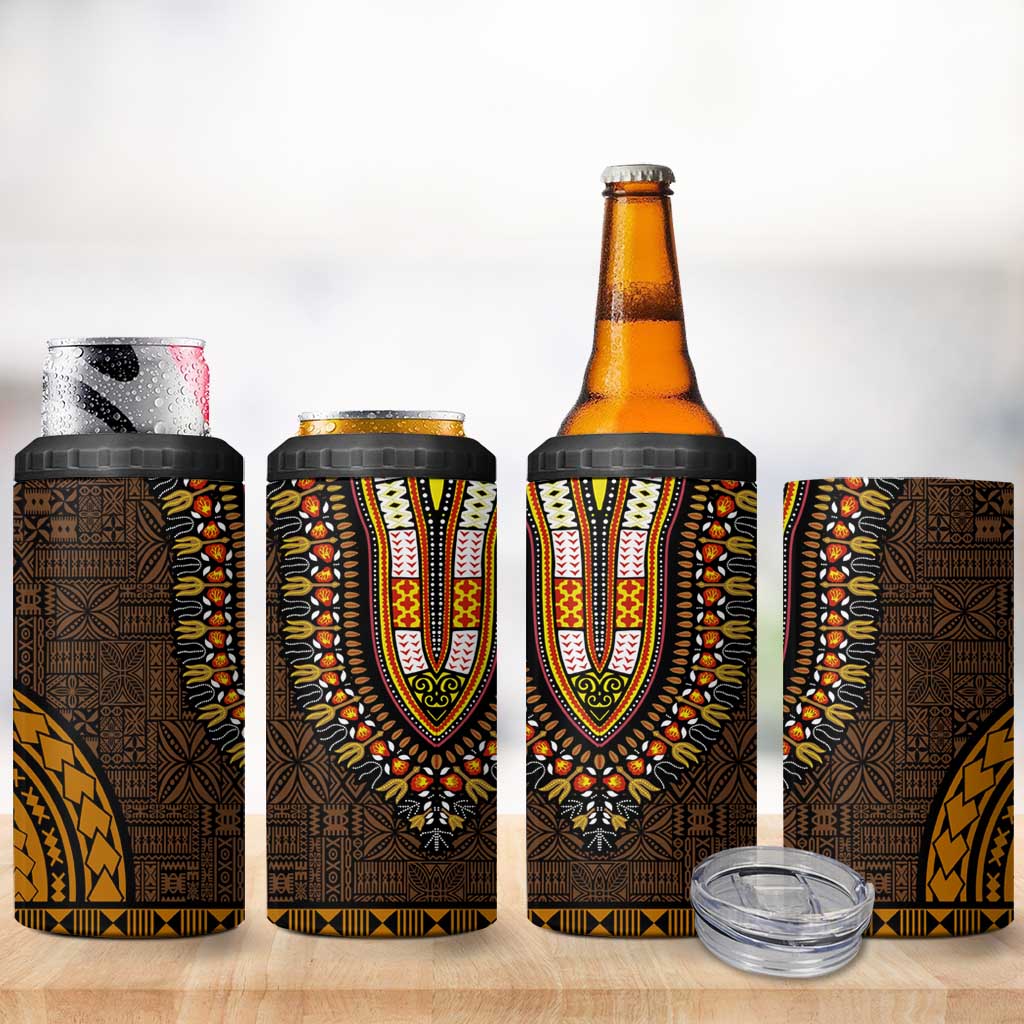 Gold Dashiki and Tapa Pattern 4 in 1 Can Cooler Tumbler Africa-Polynesia Together Culture LT9