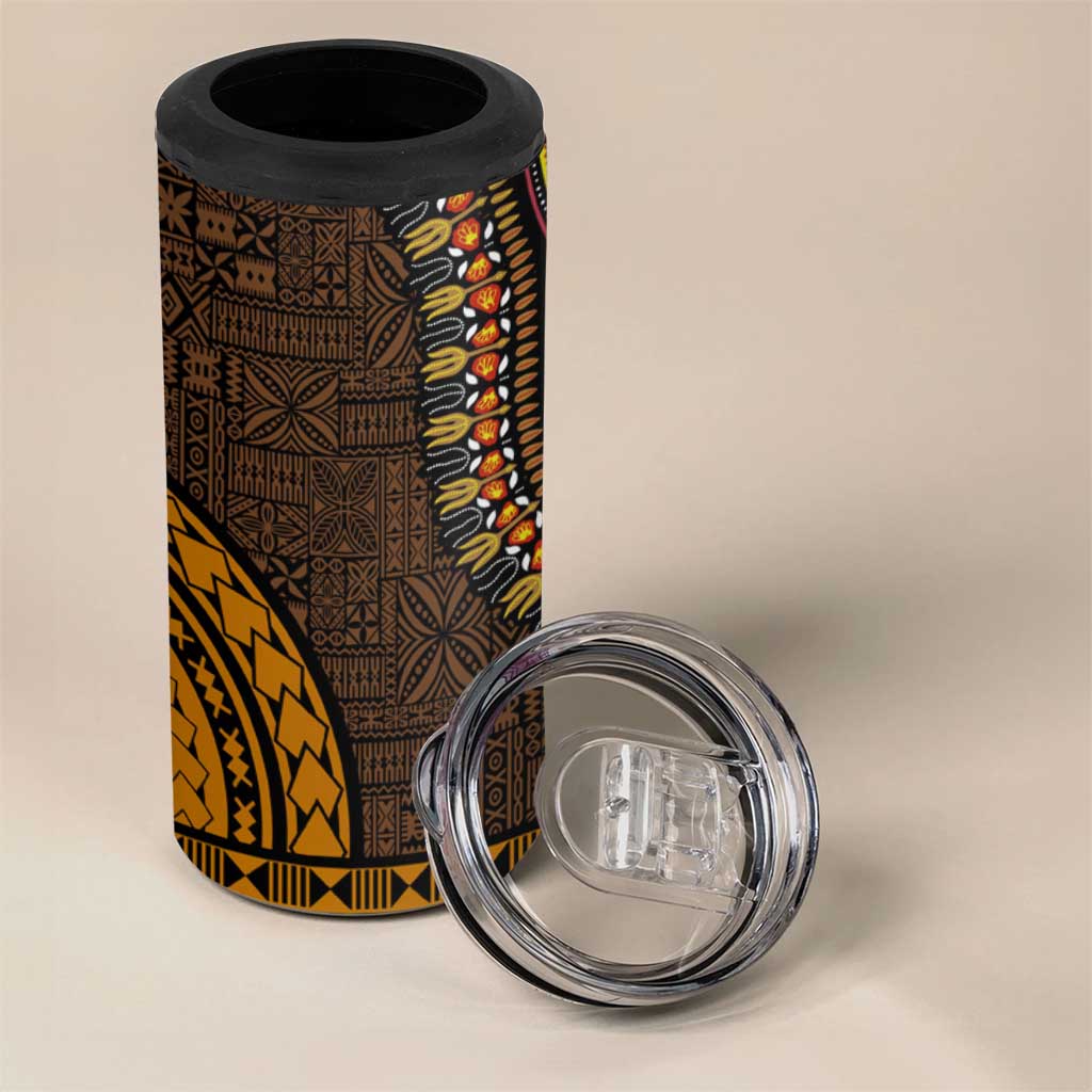 Gold Dashiki and Tapa Pattern 4 in 1 Can Cooler Tumbler Africa-Polynesia Together Culture LT9