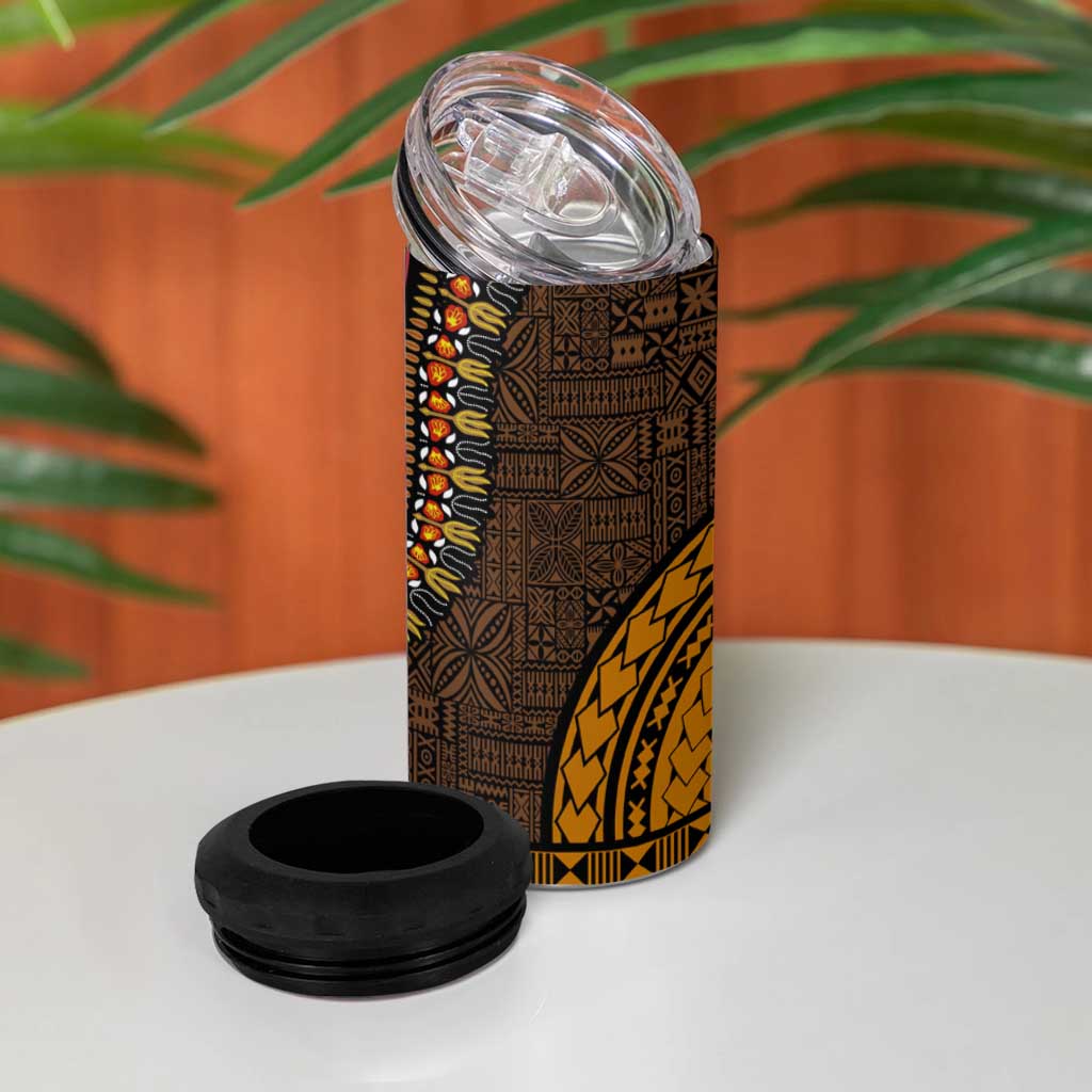 Gold Dashiki and Tapa Pattern 4 in 1 Can Cooler Tumbler Africa-Polynesia Together Culture LT9