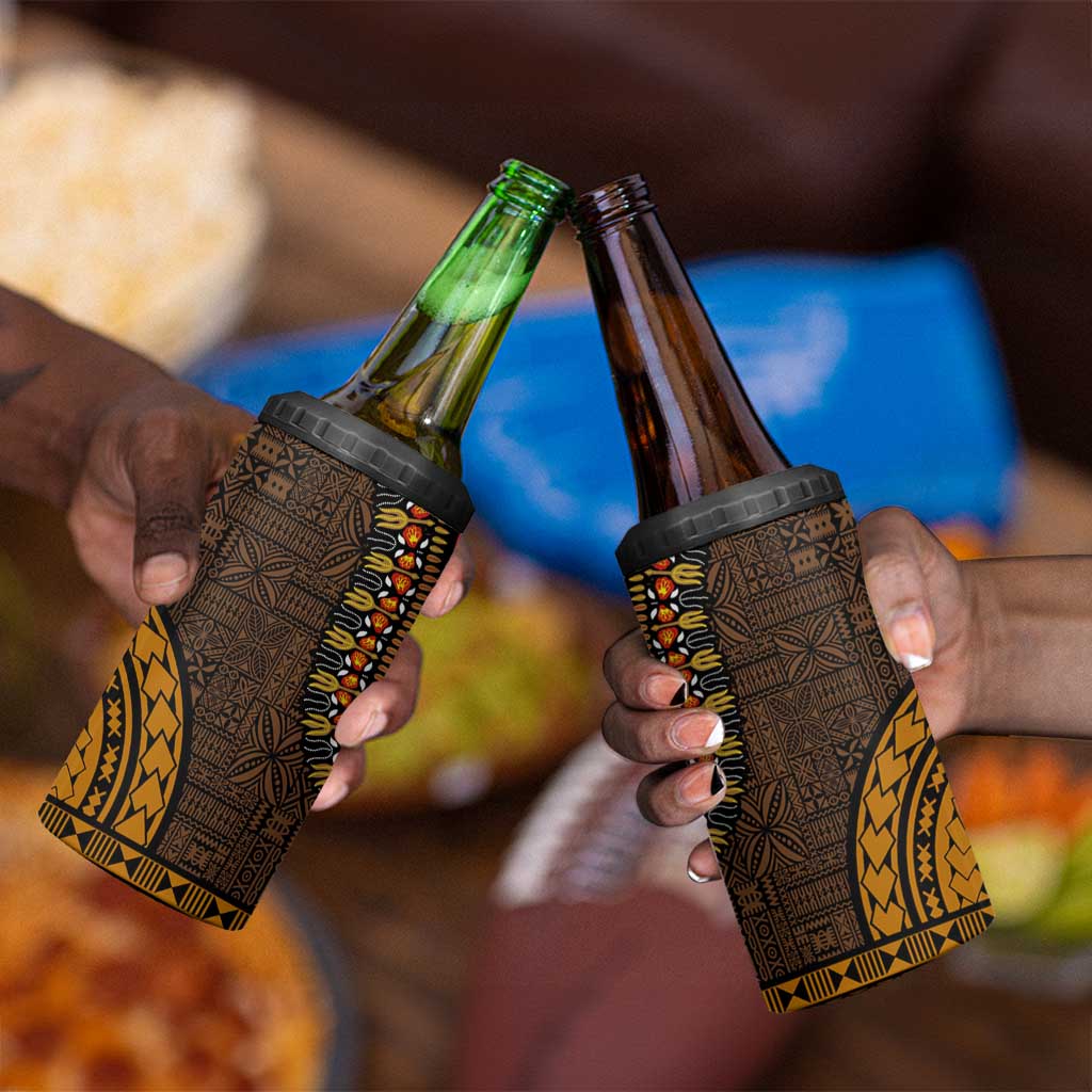 Gold Dashiki and Tapa Pattern 4 in 1 Can Cooler Tumbler Africa-Polynesia Together Culture LT9