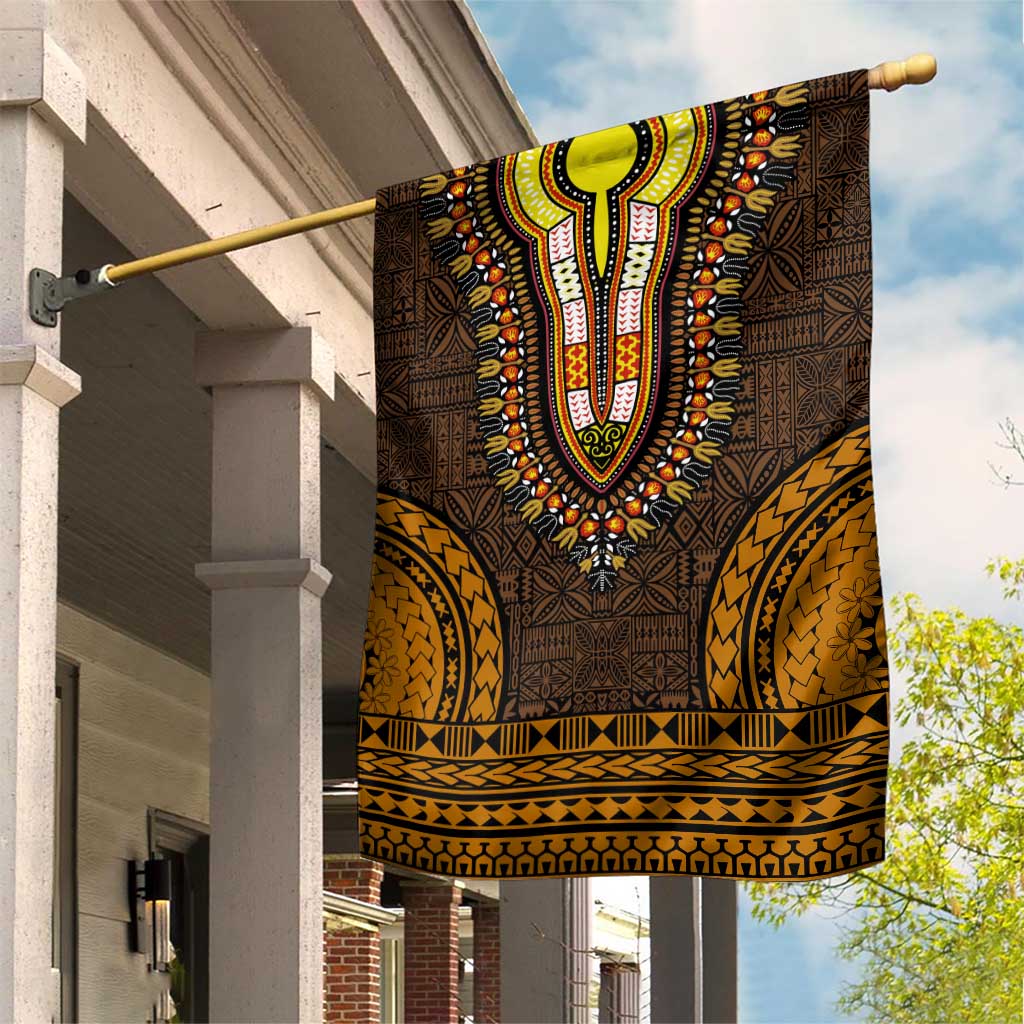 Gold Dashiki and Tapa Pattern Garden Flag Africa-Polynesia Together Culture LT9