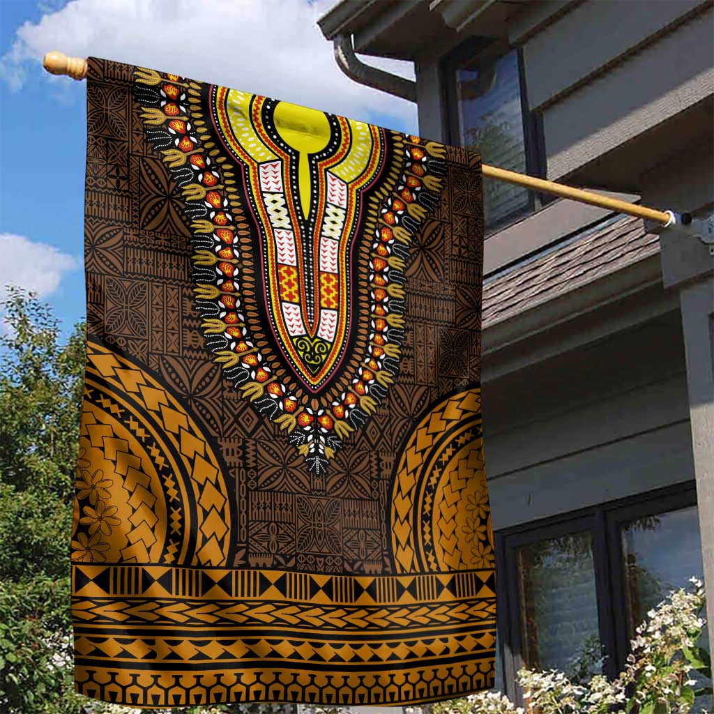 Gold Dashiki and Tapa Pattern Garden Flag Africa-Polynesia Together Culture LT9