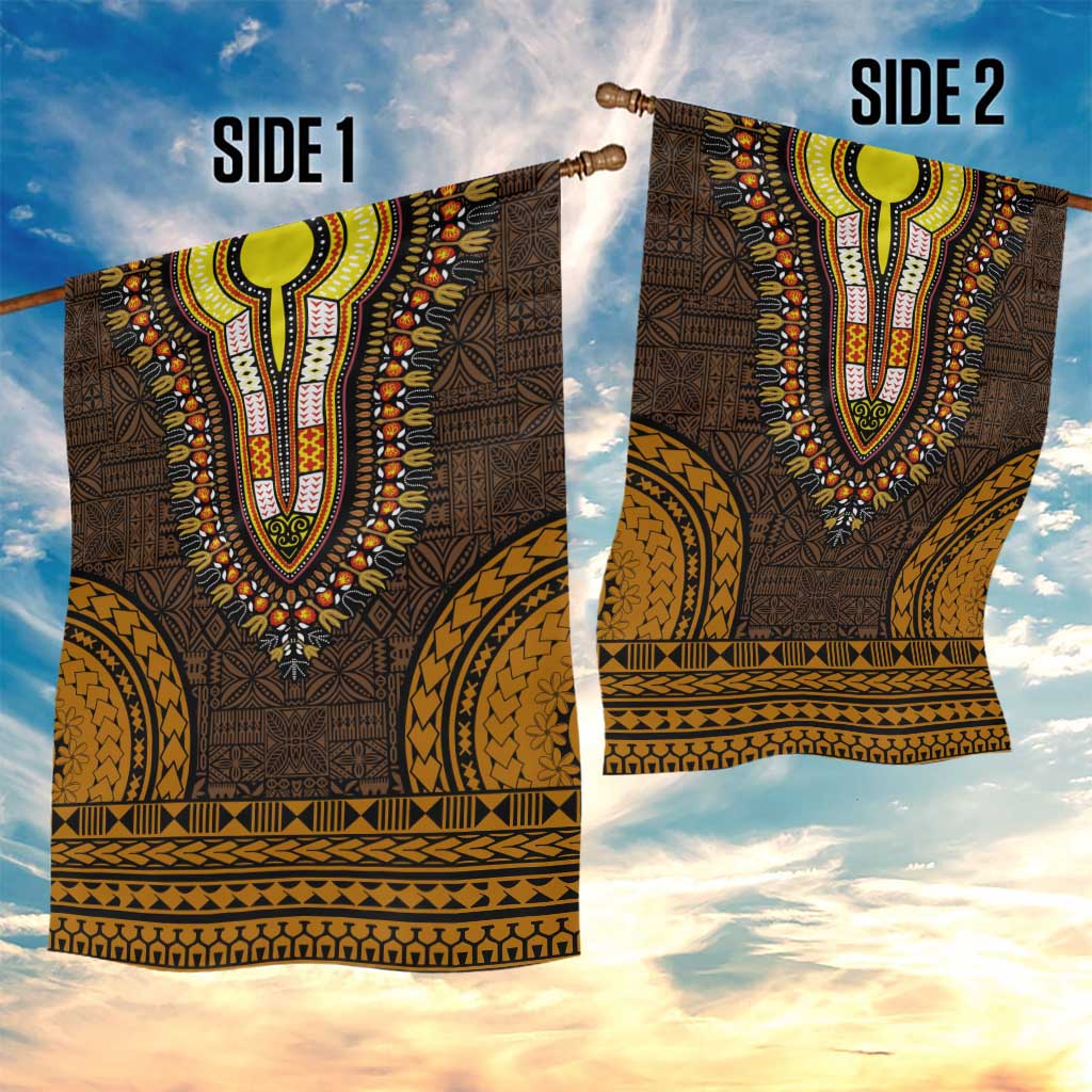 Gold Dashiki and Tapa Pattern Garden Flag Africa-Polynesia Together Culture LT9