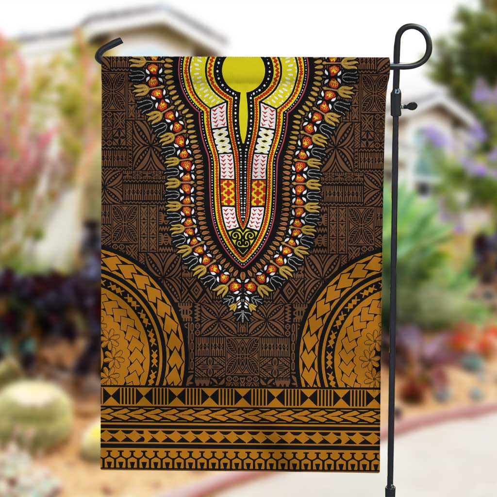 Gold Dashiki and Tapa Pattern Garden Flag Africa-Polynesia Together Culture LT9