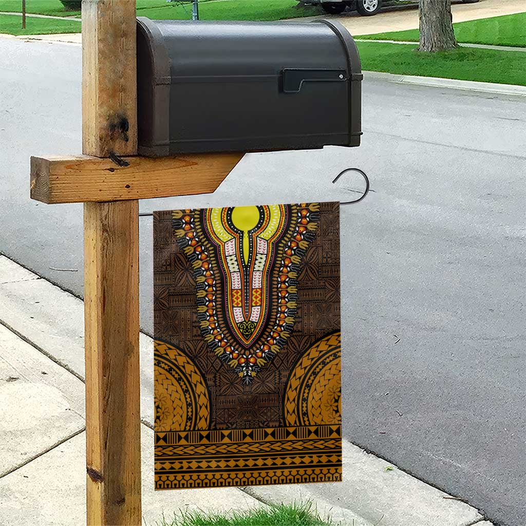 Gold Dashiki and Tapa Pattern Garden Flag Africa-Polynesia Together Culture LT9