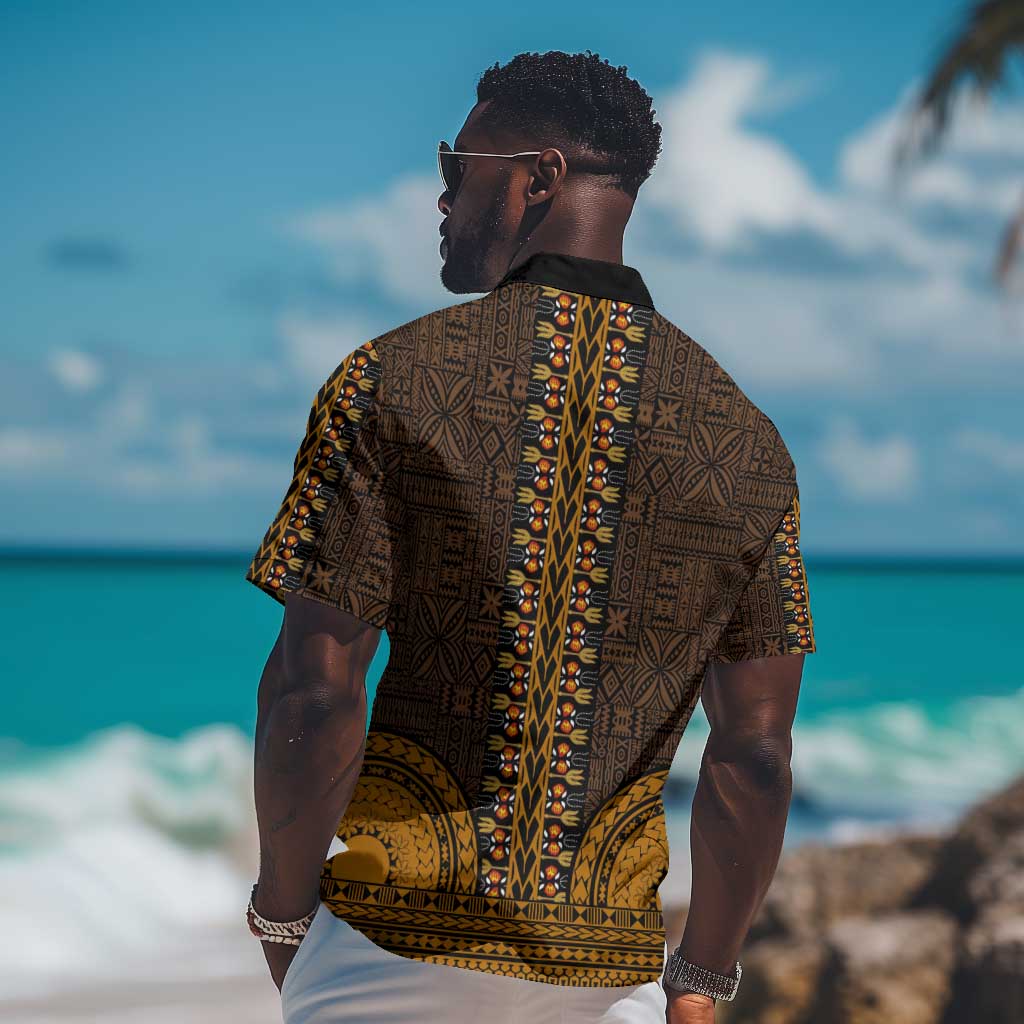 Gold Dashiki and Tapa Pattern Hawaiian Shirt Africa-Polynesia Together Culture LT9