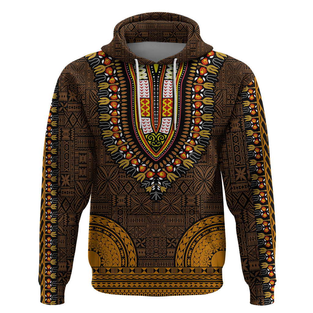 African Dashiki Hoodie With Tapa Pattern - Gold LT9