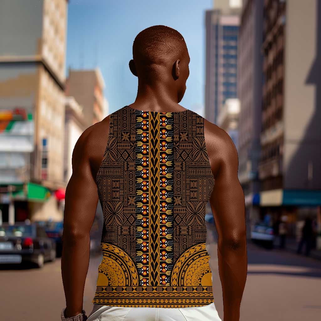 Gold Dashiki and Tapa Pattern Men Tank Top Africa-Polynesia Together Culture LT9