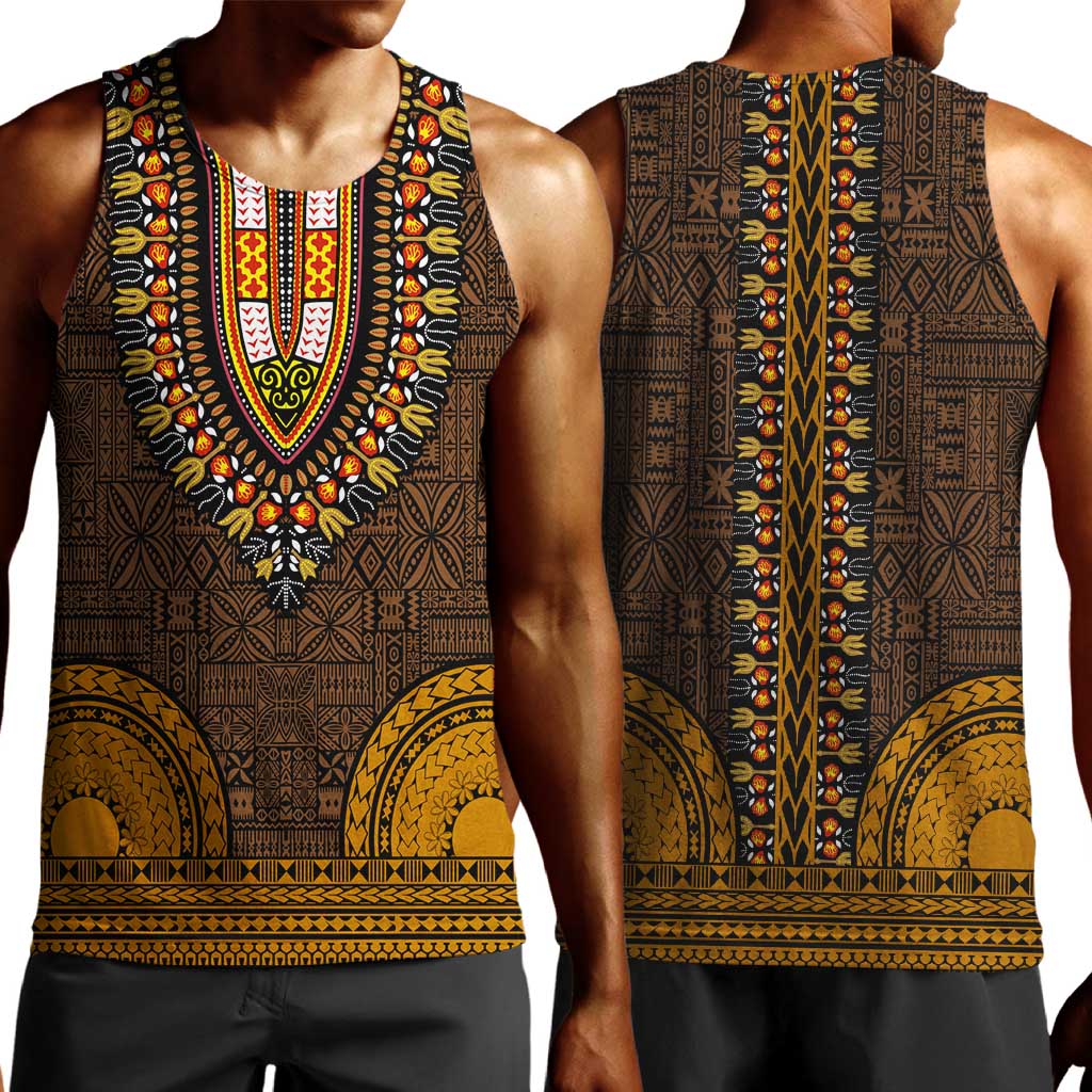 Gold Dashiki and Tapa Pattern Men Tank Top Africa-Polynesia Together Culture LT9