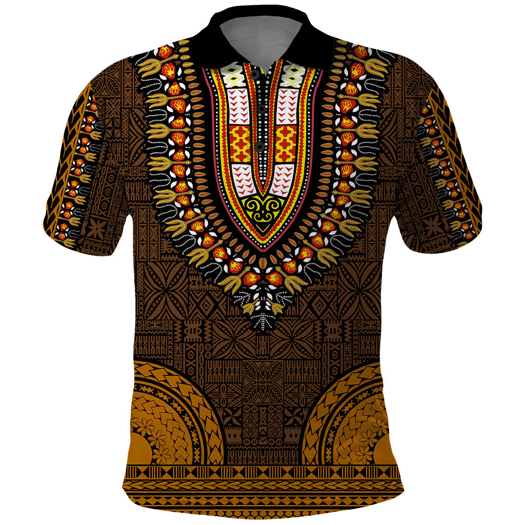 African Dashiki Polo Shirt With Tapa Pattern - Gold LT9
