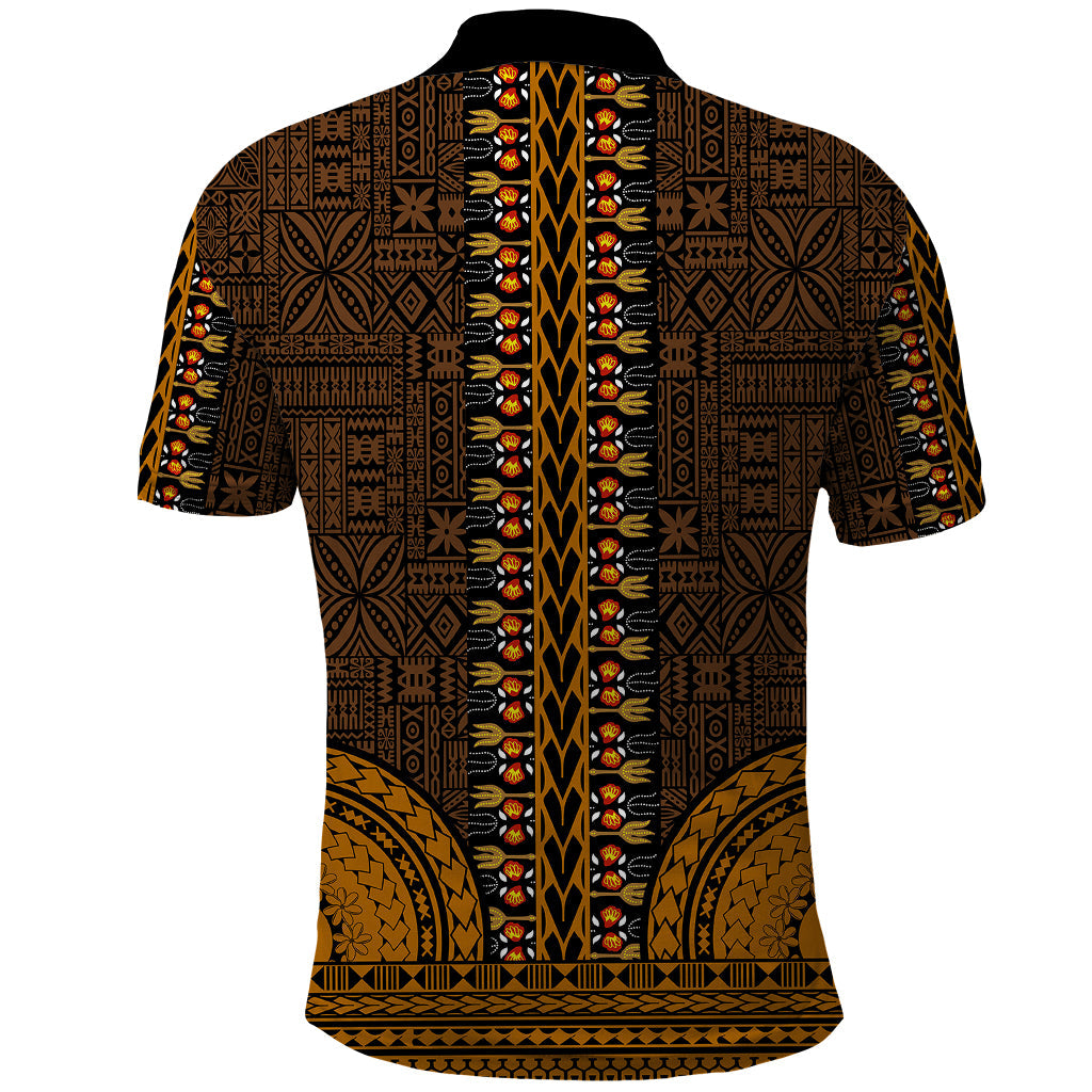 African Dashiki Polo Shirt With Tapa Pattern - Gold LT9