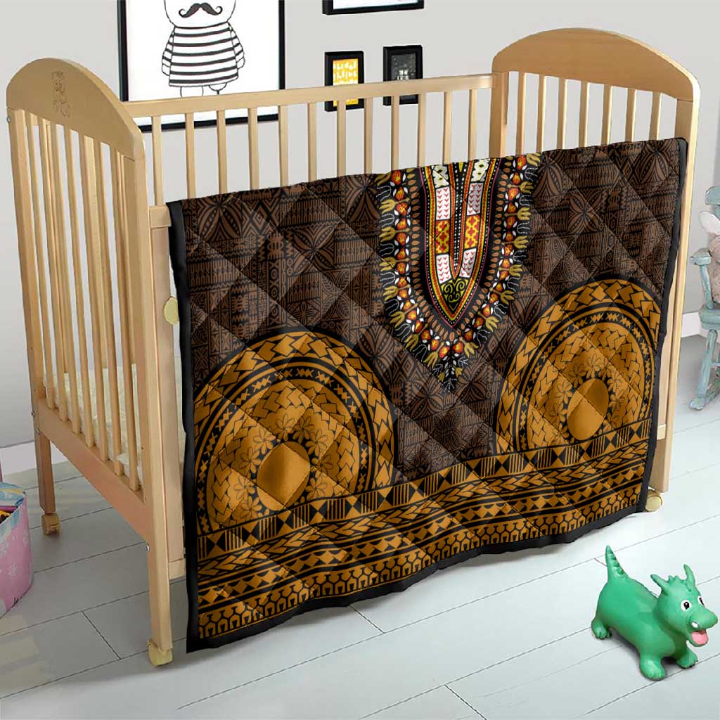 Gold Dashiki and Tapa Pattern Quilt Africa-Polynesia Together Culture LT9